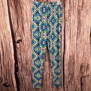 LuLaRoe OS Geometric Leggings Green Blue
